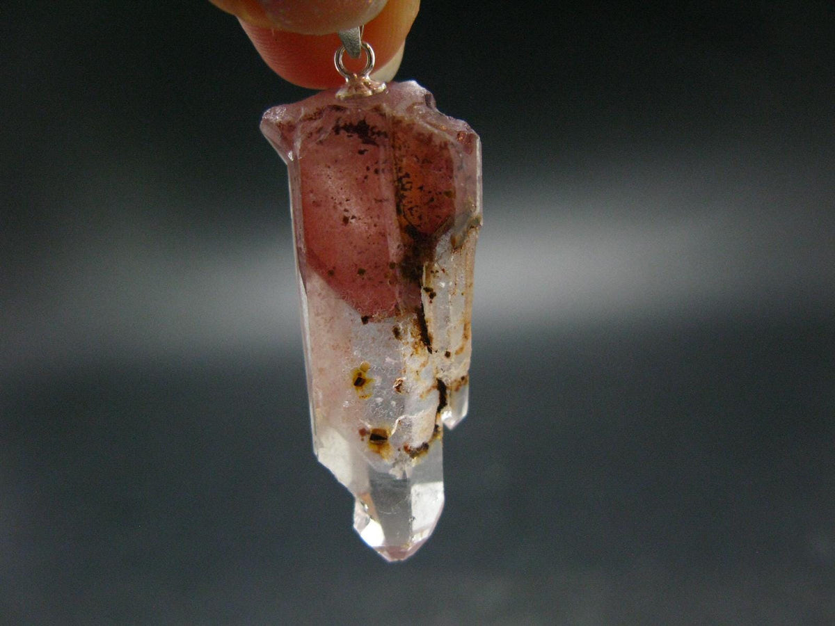 Phantom Hematite in Quartz Crystal Pendant From India - 1.7" - 7.20 Grams