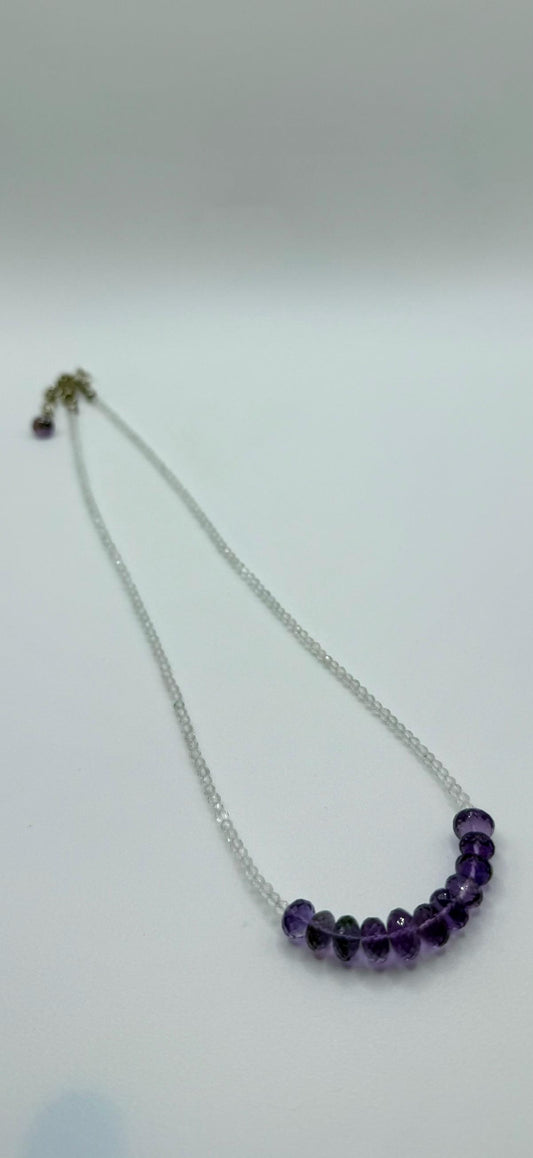Amethyst and Clear Quartz Necklace – Minimal Gemstone Bar – Delicate Crystal Jewelry – Natural Faceted Beads - 9.89 Grams