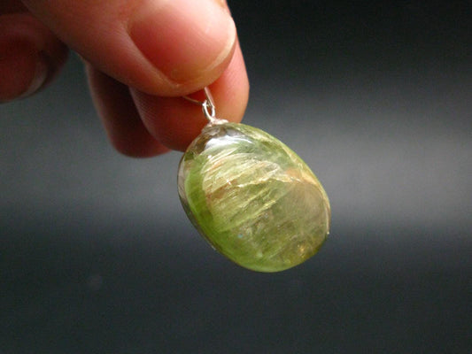 Green Kyanite Crystal Silver Pendant From Tanzania - 1.0"