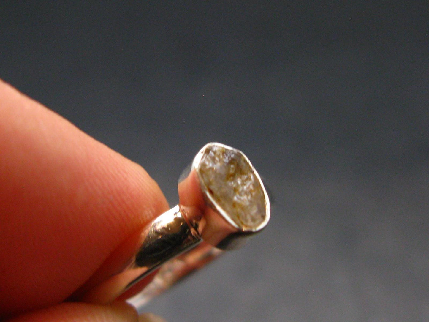 Gray Herderite Silver Ring from Africa - Size 6 - 1.73 Grams