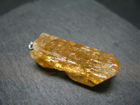 Natural Gemmy Imperial Topaz Crystal Pendant In Sterling Silver From Zambia - 1.5" - 8.38 Grams