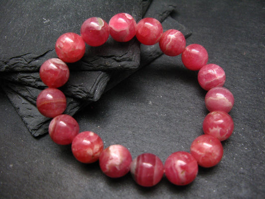 Rhodochrosite Genuine Bracelet ~ 7 Inches ~ 12mm Round Beads