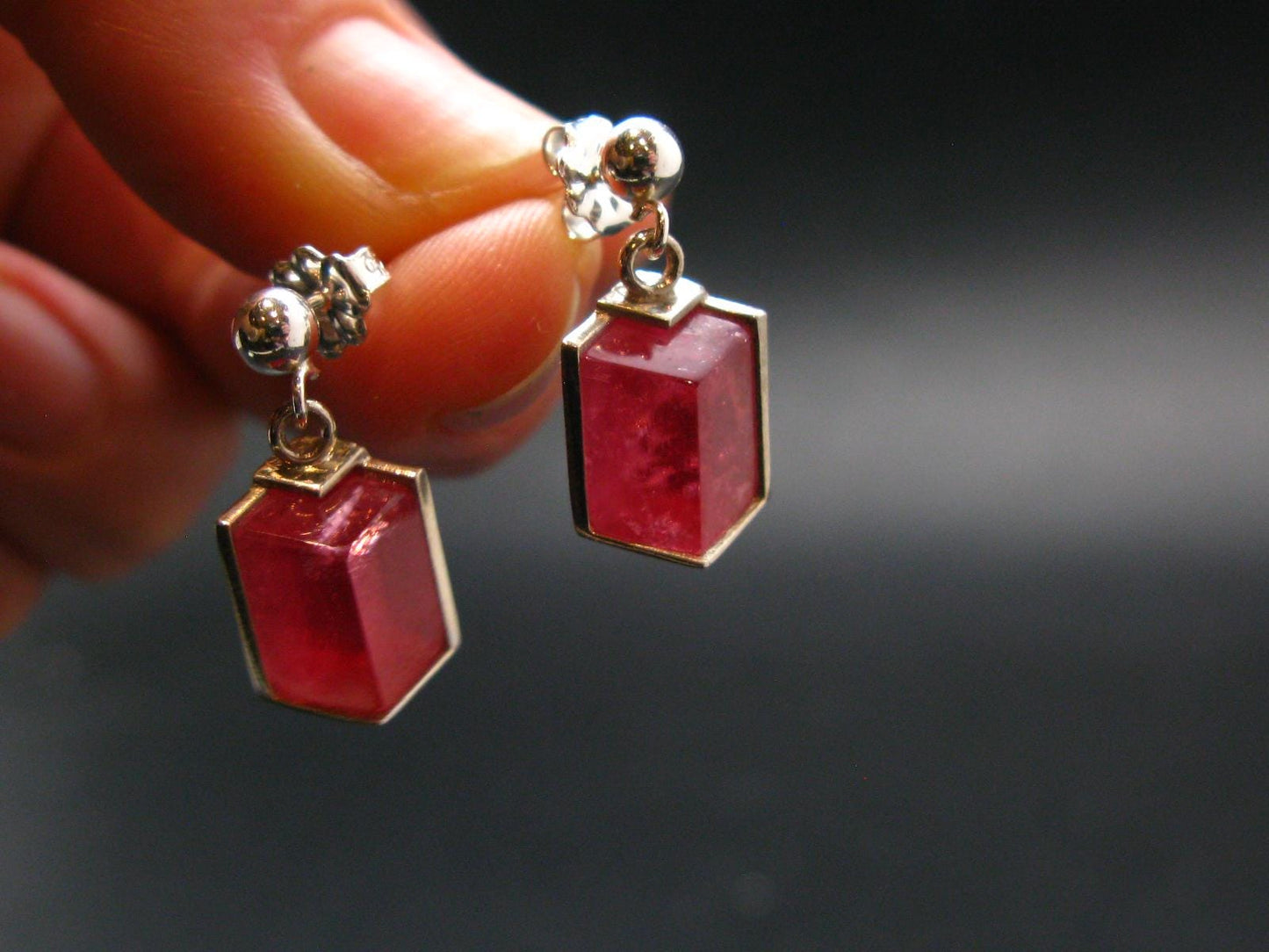 Rhodochrosite Gem Sterling Silver Stud Earrings From Alma Colorado - 0.7" - 4.08 Grams