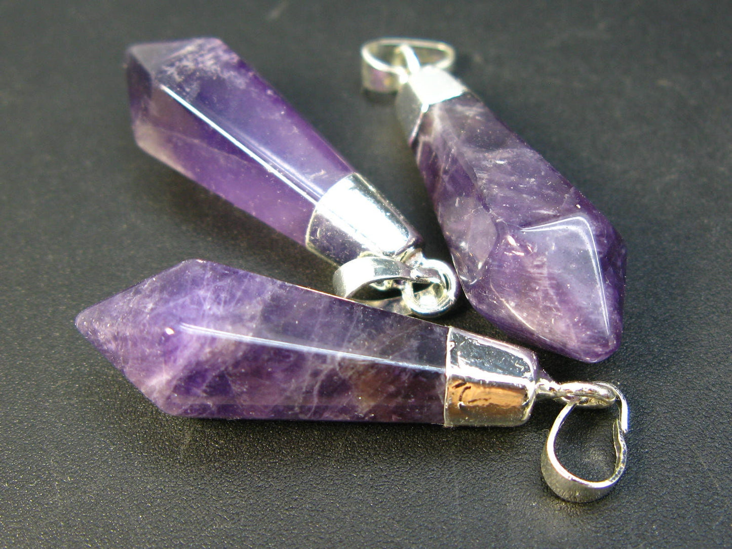 Lot of 3 Natural Diamond Shape Amethyst Pendant from Brazil