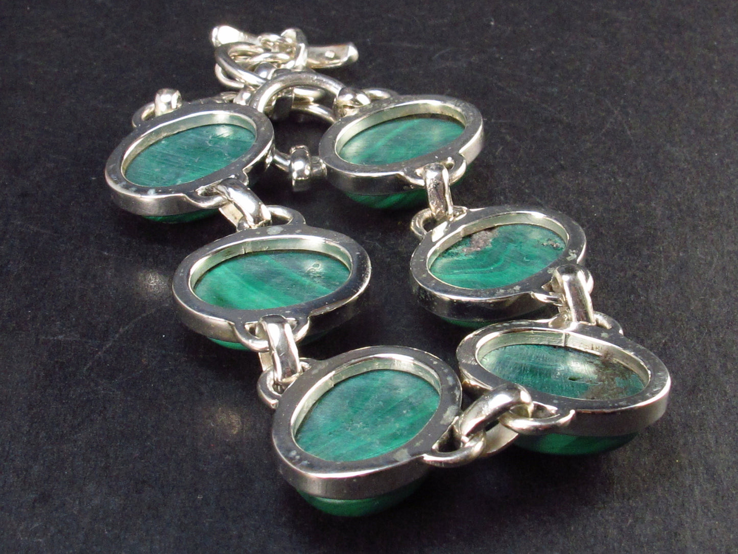 Beautiful Malachite Silver Bracelet - 8.5" - 36.1 Grams