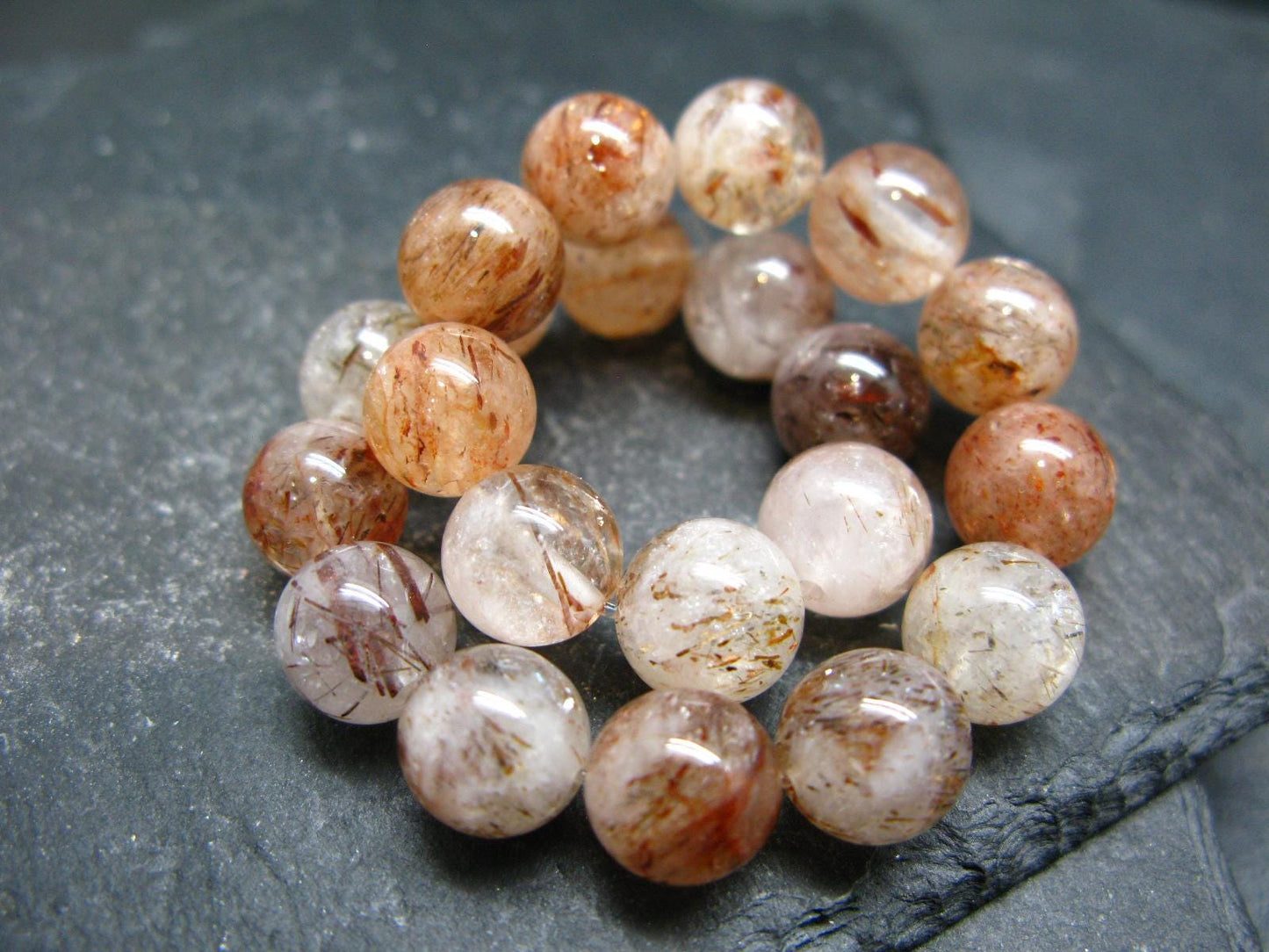 Red Rutilated Quartz Genuine Bracelet ~ 7 Inches ~ 9mm Round Beads