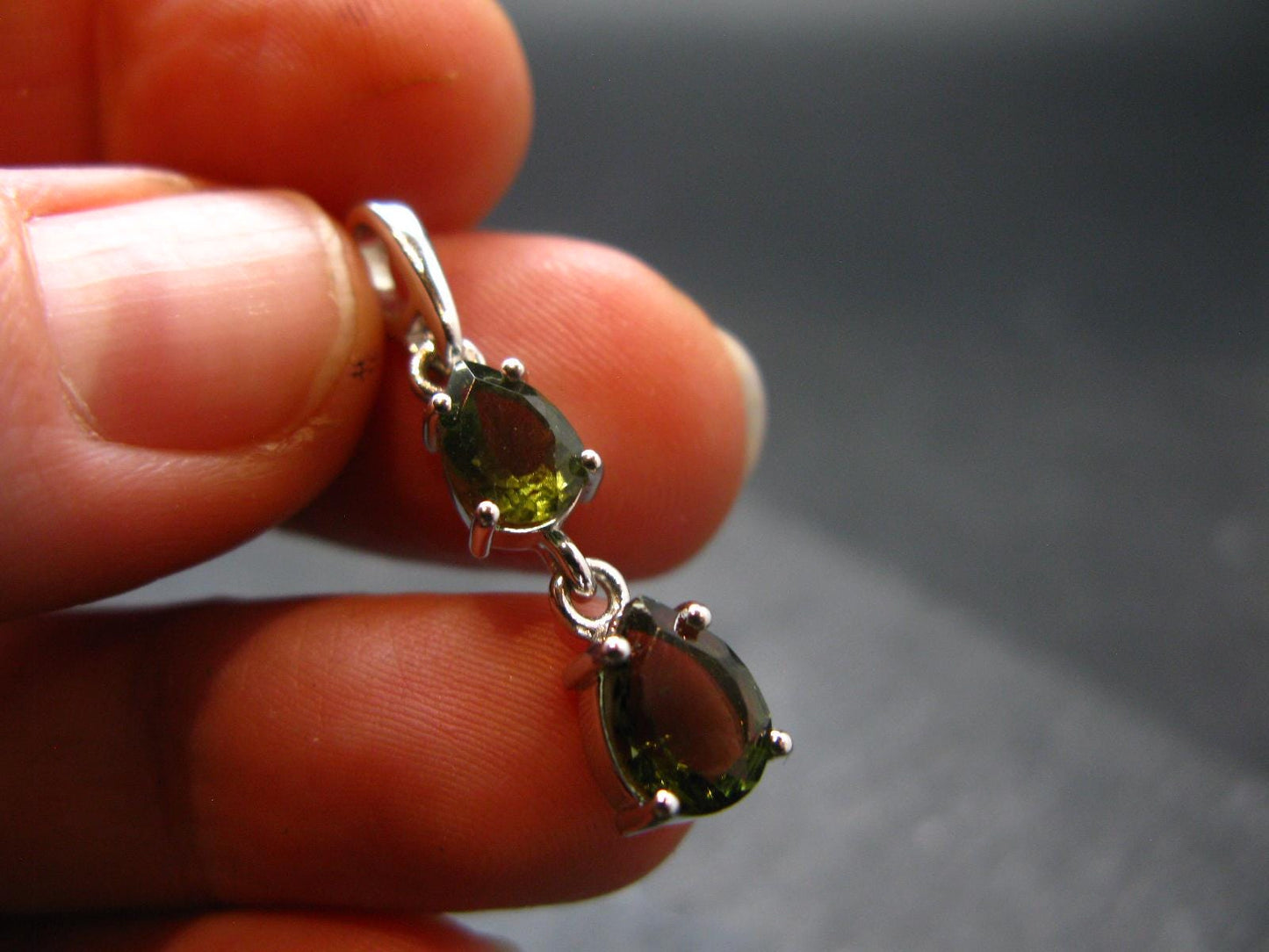Moldavite Tektite Silver Pendant from Czech Republic - 1.1" - 1.51 Grams