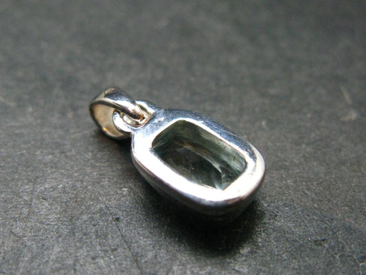 Stunning Genuine Faceted Aquamarine Gem Sterling Silver Pendant From Brazil - 0.7"