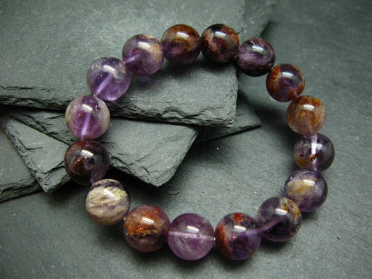 Cacoxenite in Amethyst Genuine Bracelet ~ 7 Inches ~ 12mm Round Beads