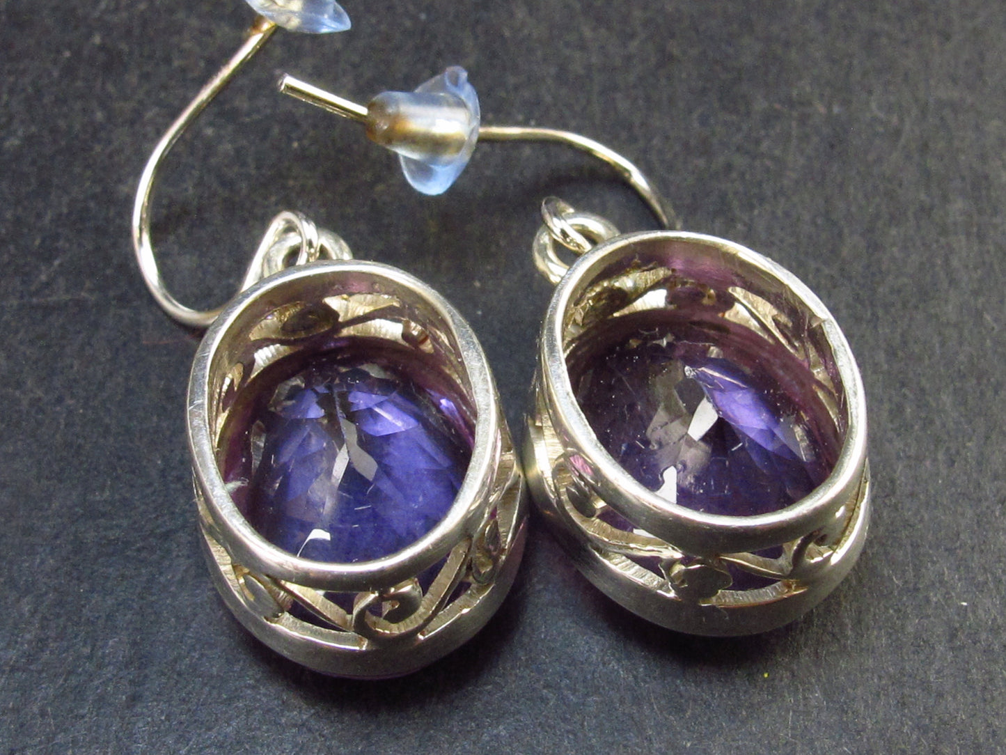 Orchid St. Valentine Gem!! Drop Shaped Faceted Natural Amethyst 925 Sterling Silver Drop Earrings - 1.0" - 7.3 Grams