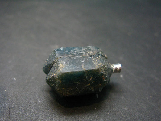 Unpolished Terminated Neon Blue Apatite Silver Pendant From Brazil - 2.6" - 10.49 Grams