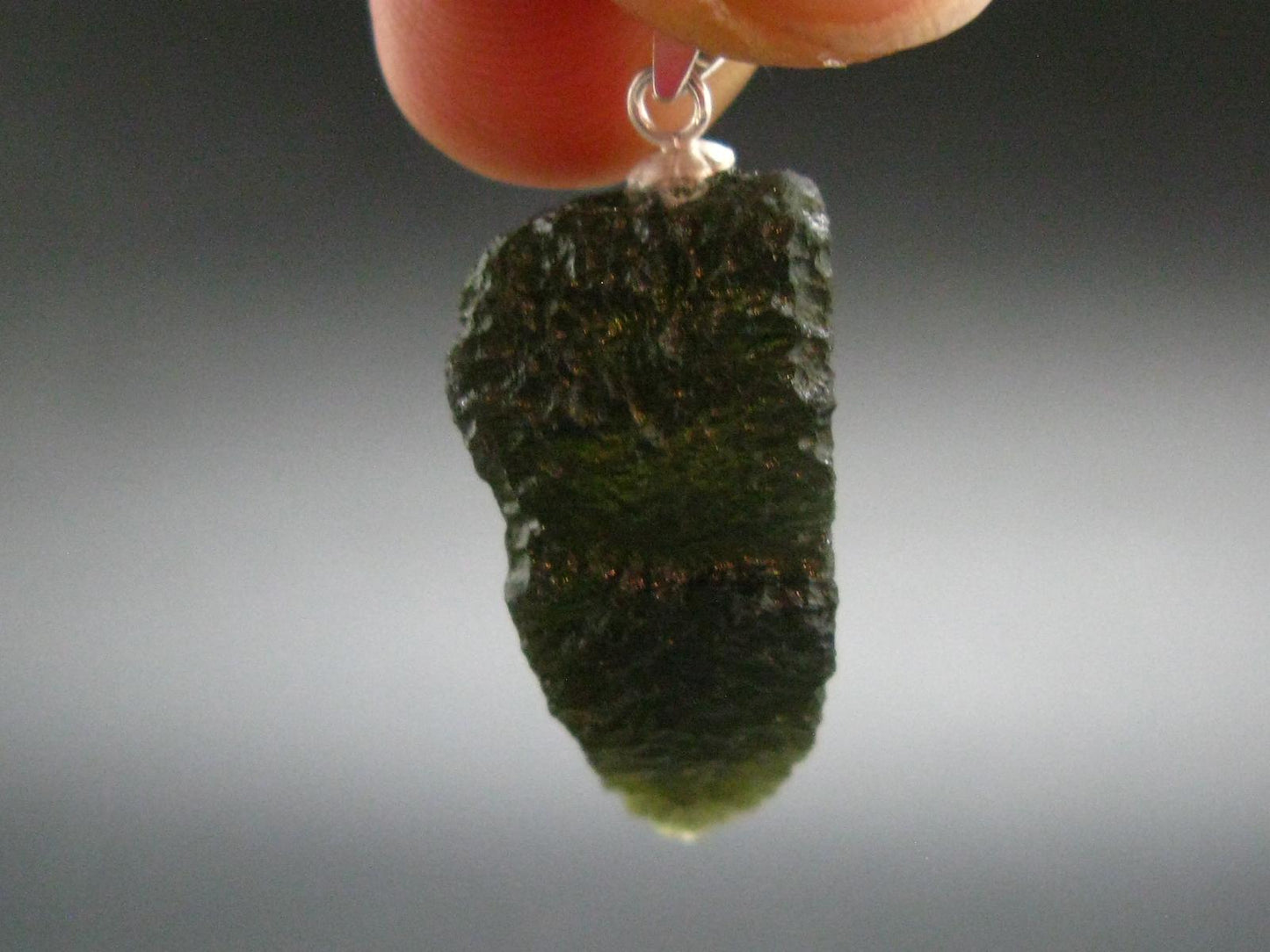 Moldavite Tektite Silver Pendant from Czech Republic - 1.4" - 3.67 Grams