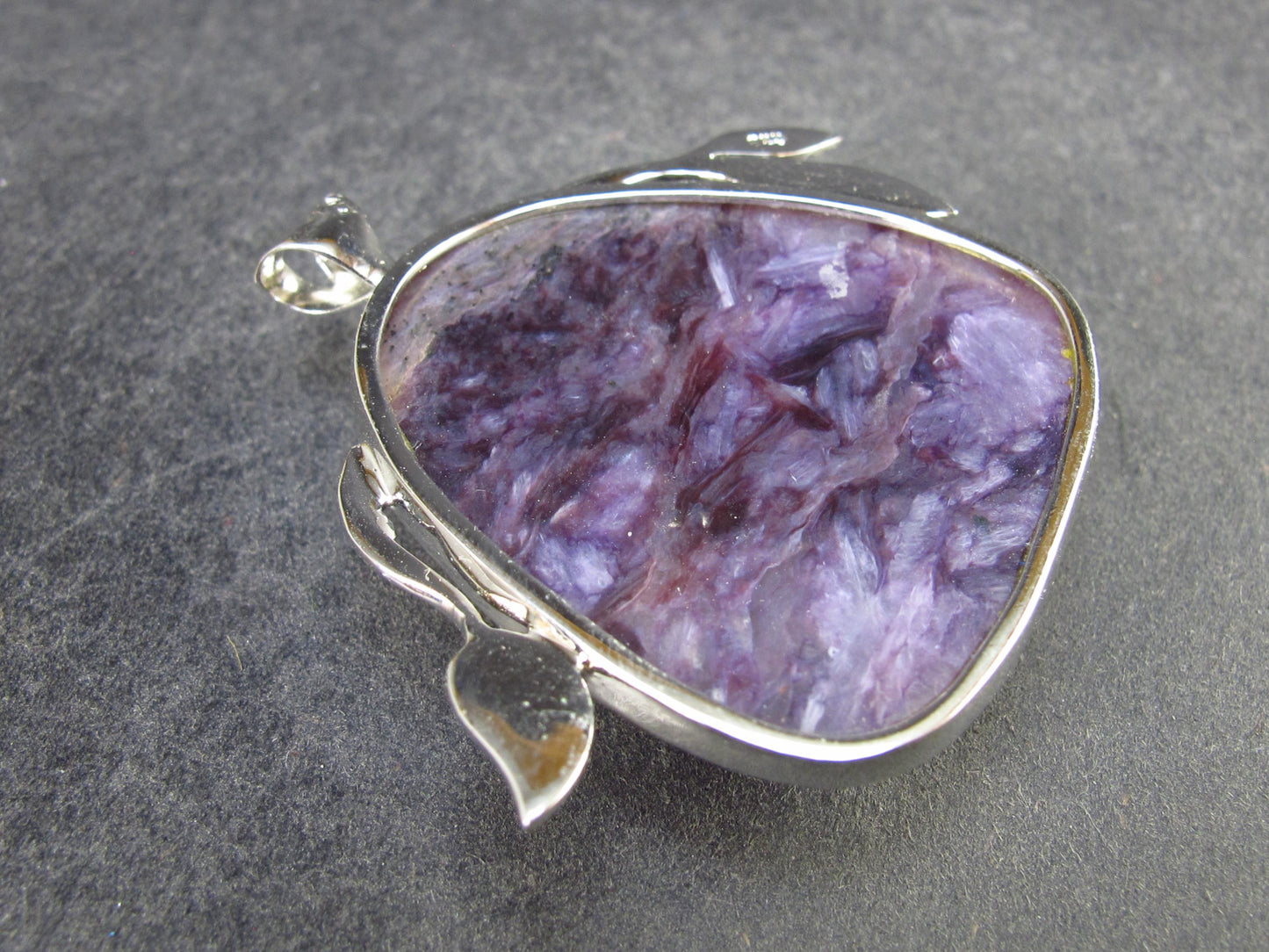 Rare High-Quality Charoite Pendant in SS From Russia - 1.6" - 18.5 Grams