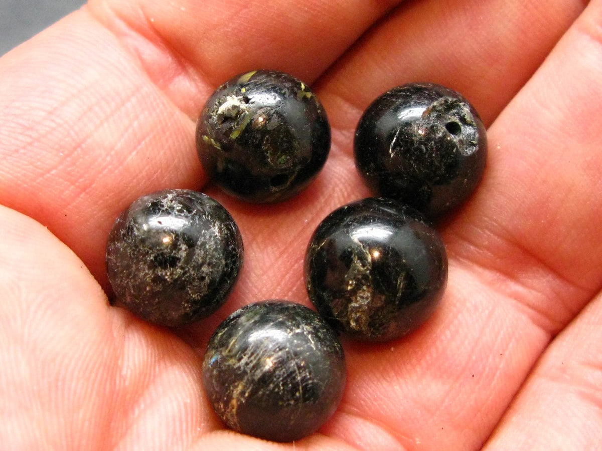 Nuumite Nuummite Genuine 5 beads ~ 12mm Round Beads *Chipped*