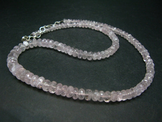 Natural Morganite Pink Beryl Gemstone Bead Necklace from Brazil - 17"