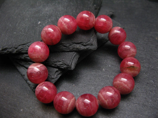 Rhodochrosite Genuine Bracelet ~ 7 Inches ~ 14mm Round Beads