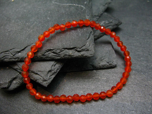 Carnelian Genuine Bracelet ~ 7 Inches ~ 4mm Facetted Beads