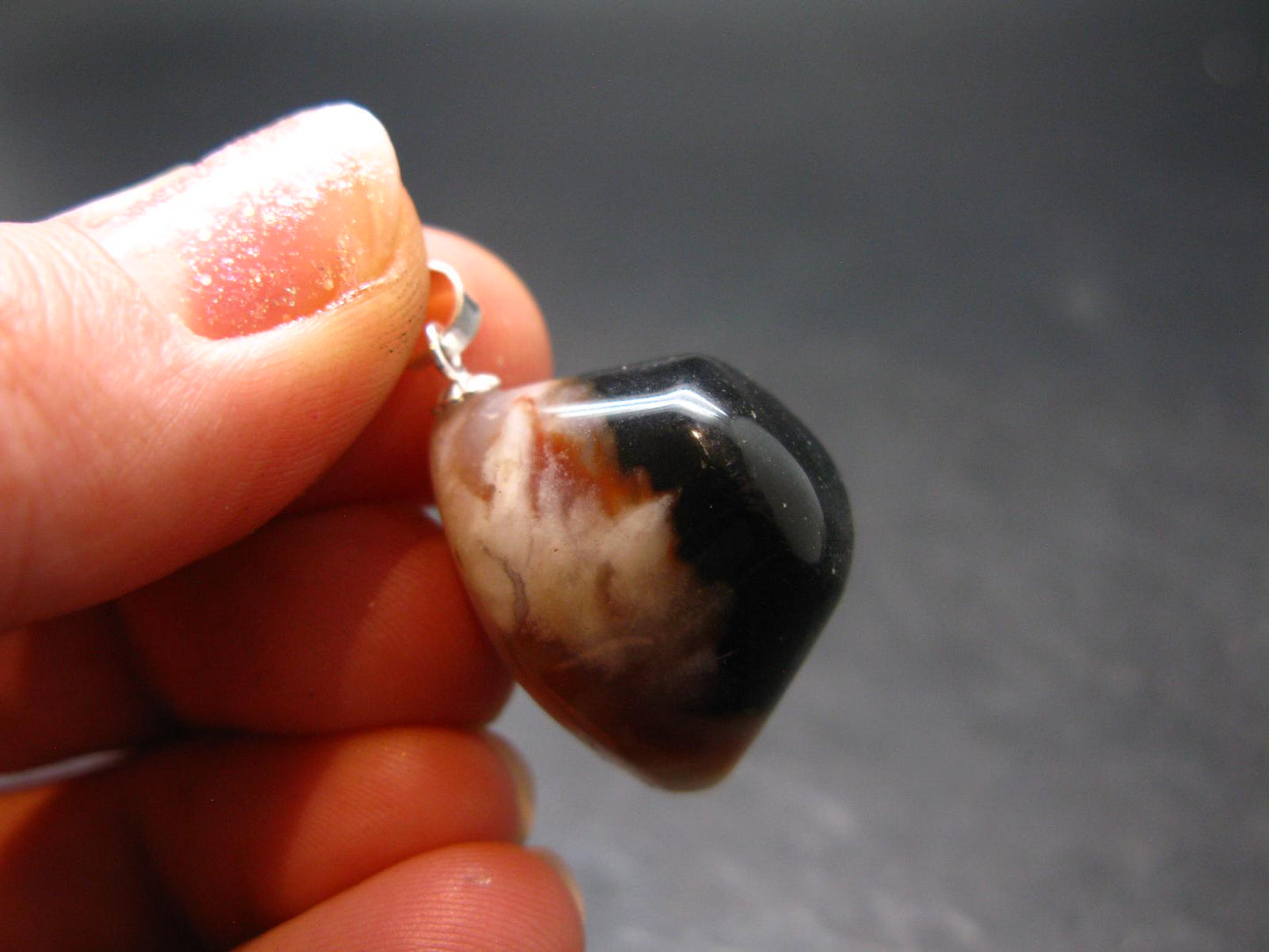 Agate Shiva Eye Silver Pendant from India - 1.1" - 7.70 Grams