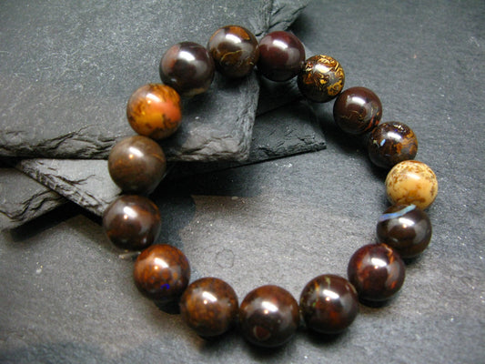 Boulder Opal Genuine Bracelet ~ 7 Inches ~ 12mm Round Beads