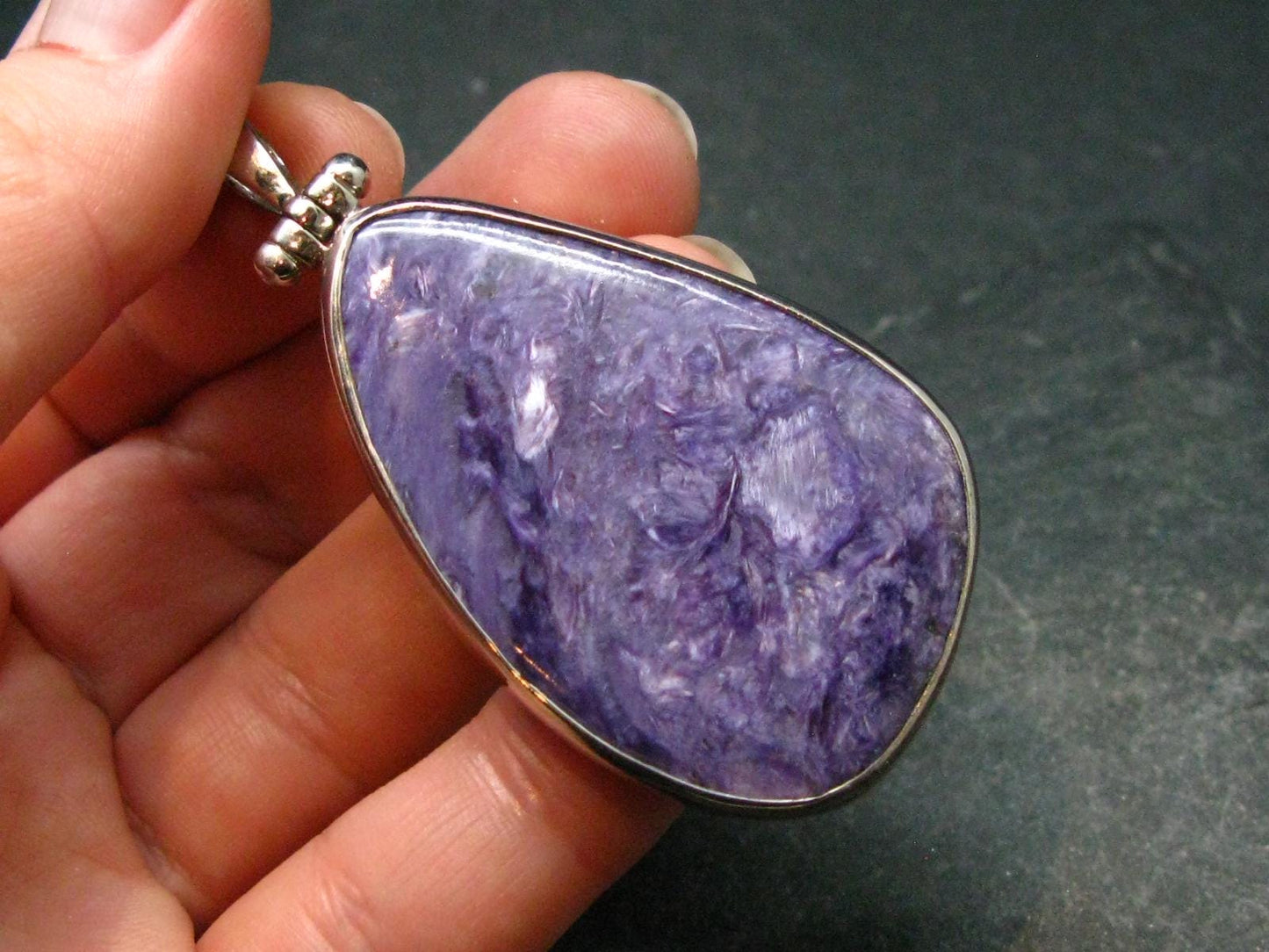 Lilac Stone!!! Stunning Silky Charoite Sterling Silver Pendant From Russia - 2.3" - 15.82 Grams