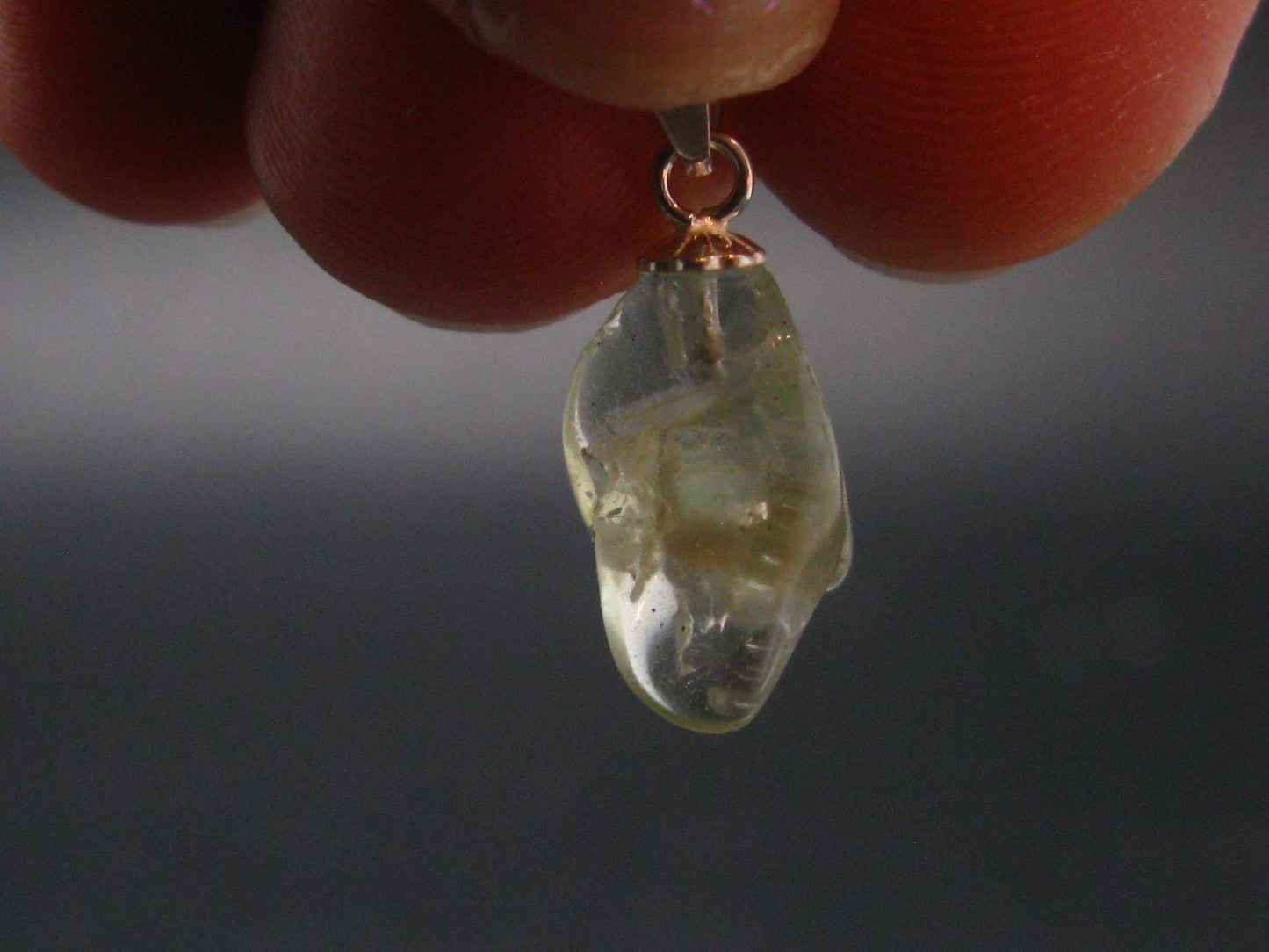 Green Herderite Tumbled Stone Silver Pendant From Pakistan - 0.7" - 1.0 Grams