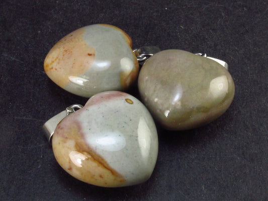 Lot of 3 Natural Multicolored Polychrome Jasper Puffed Heart Pendant from Madagascar