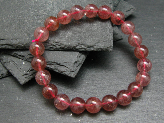 Strawberry Quartz Genuine Bracelet ~ 7 Inches ~ 8mm Round Beads
