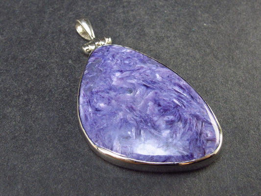 Lilac Stone!!! Stunning Silky Charoite Sterling Silver Pendant From Russia - 2.2" - 13.4 Grams