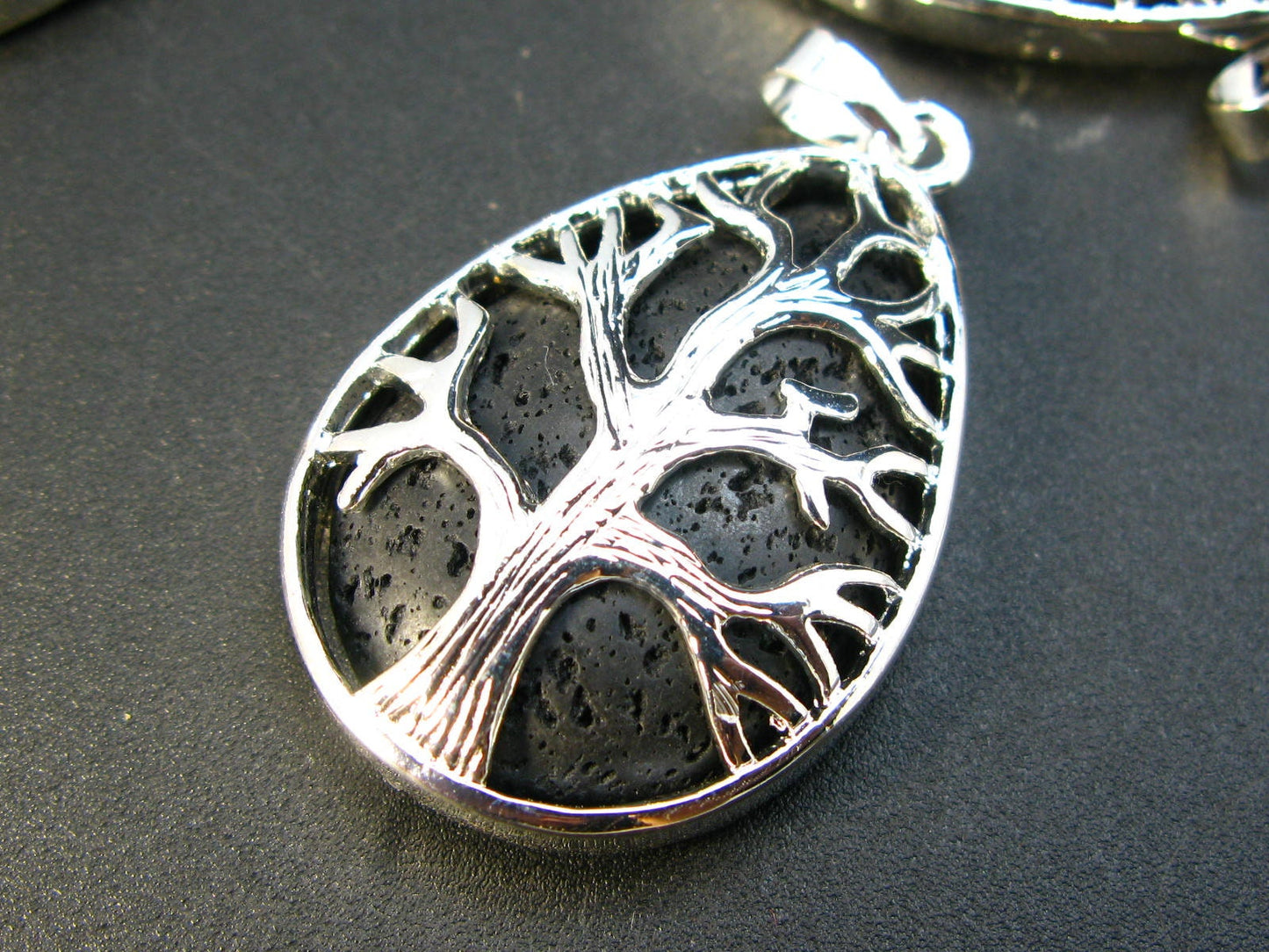 Lot of 3 Natural Lava Drop Shape Pendant Tree of Life