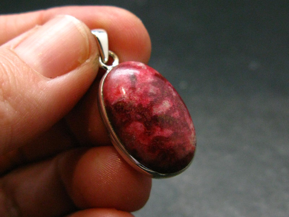 Thulite Silver Plated Pendant From Norway - 1.2" - 5.0 Grams