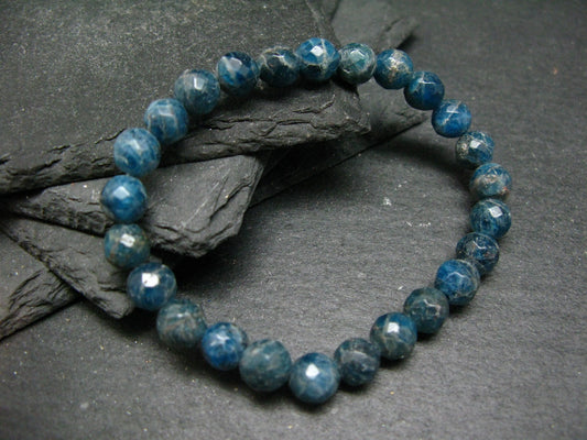 Neon Blue Apatite Genuine Bracelet ~ 7 Inches ~ 8mm Round Facetted Beads