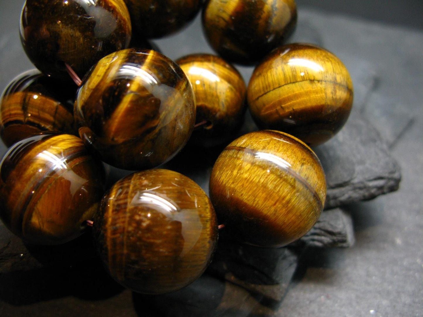 Tiger Eye Genuine Bracelet ~ 7.5 Inches ~ 20mm Round Beads