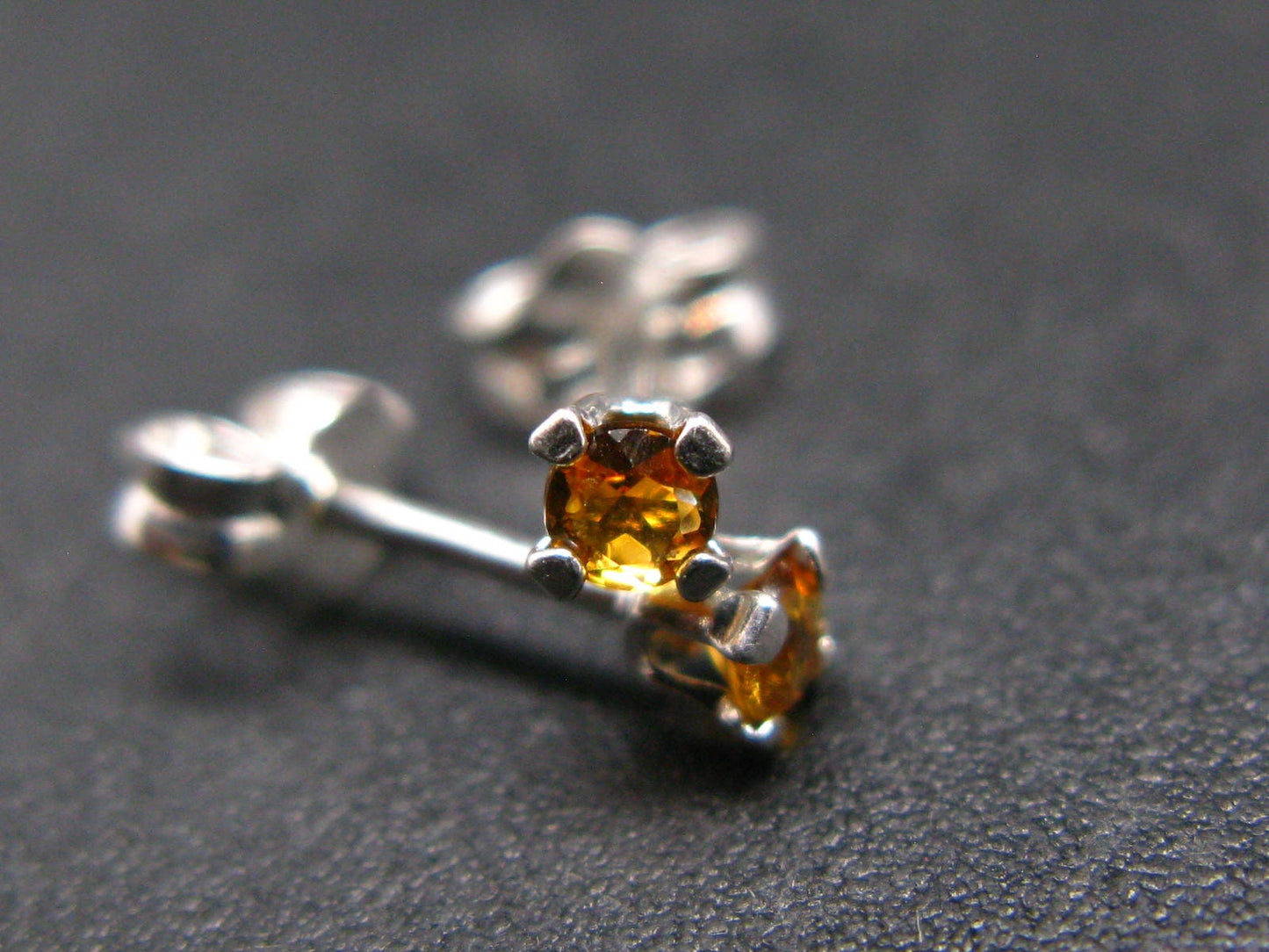 Cute Tiny Gem Round Faceted Golden Yellow Citrine Stud Earrings In Sterling Silver from Brazil - 0.5"