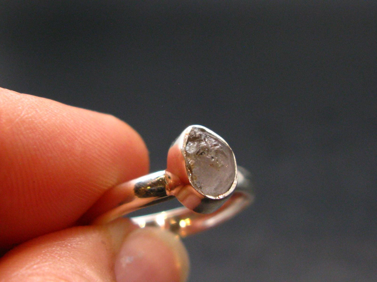Gray Herderite Silver Ring from Africa - Size 6 - 1.68 Grams