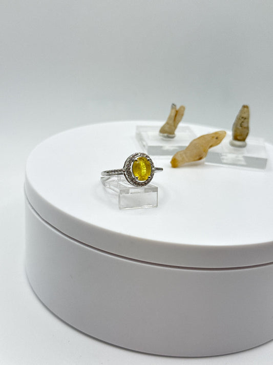 Yellow Sapphire Halo Ring | Sterling Silver, September Birthstone (Size 8)