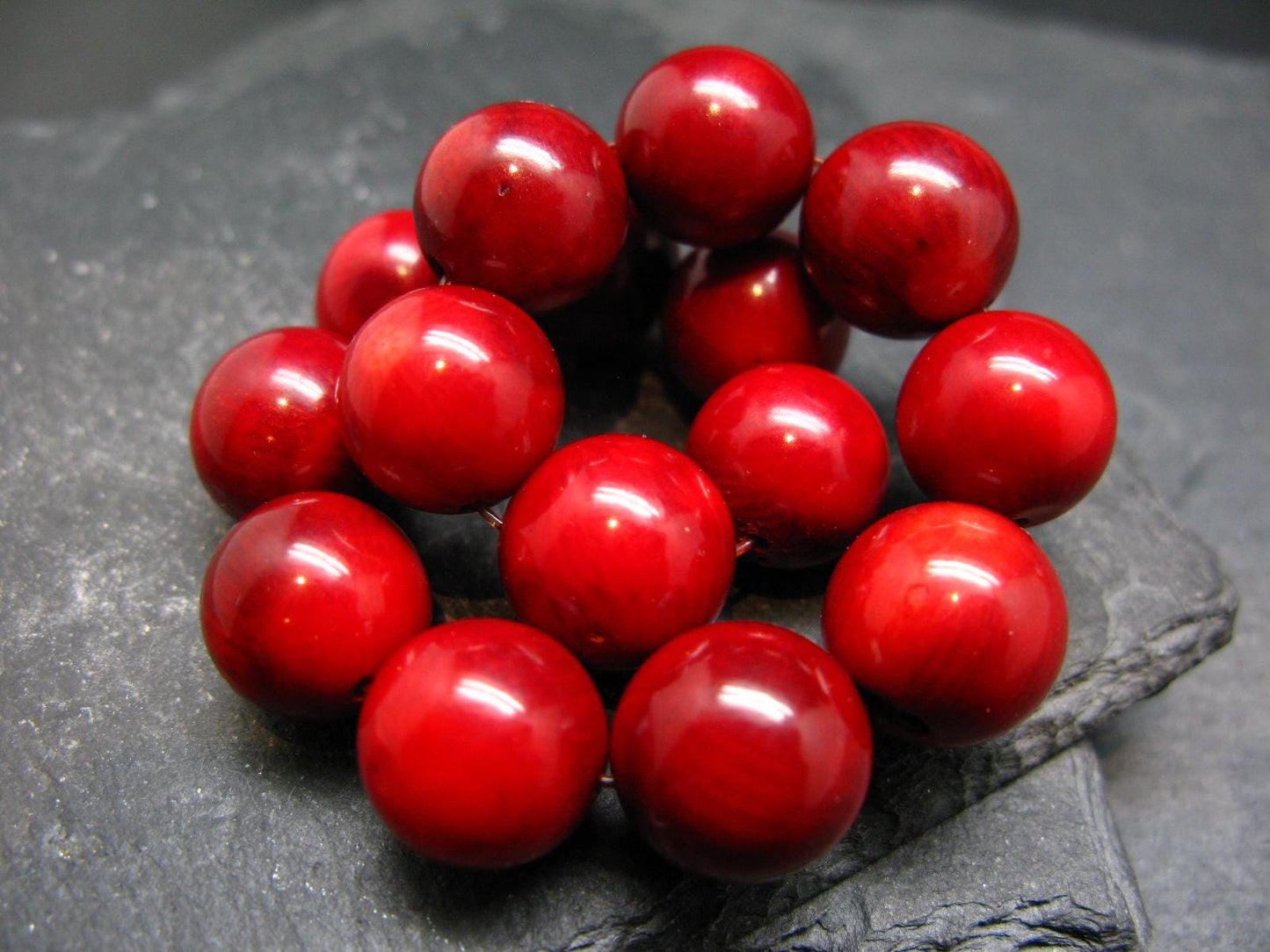 Red Coral Genuine Bracelet ~ 7 Inches ~ 13mm Round Beads