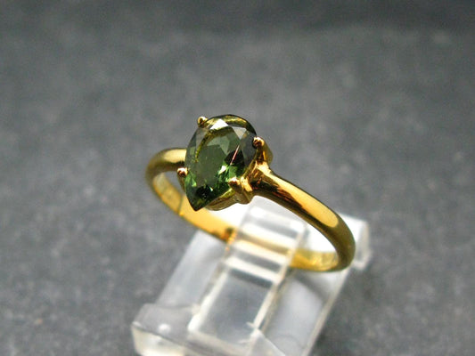 Moldavite Gold Plated Silver Facetted Ring - Size 7.75 - 1.89 Grams