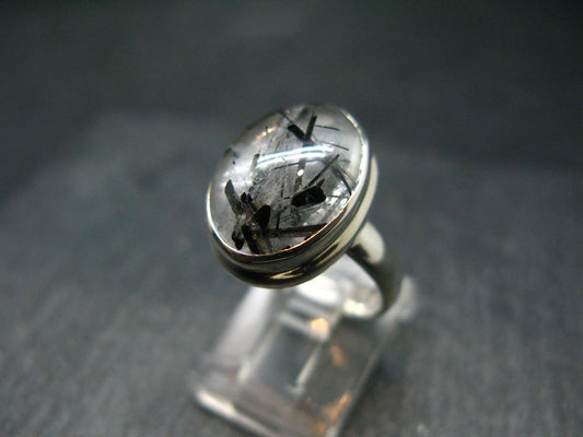 Natural Tourmaline in Quartz 925 Silver Ring From Brazil - 5.38 Grams - Size 5