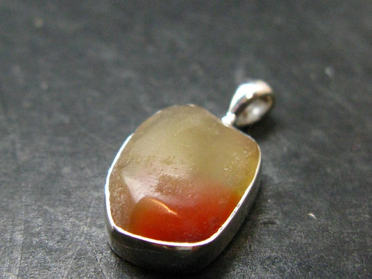 Raw Fire Opal Sterling Silver Pendant From Mexico - 0.8" - 1.55 Grams