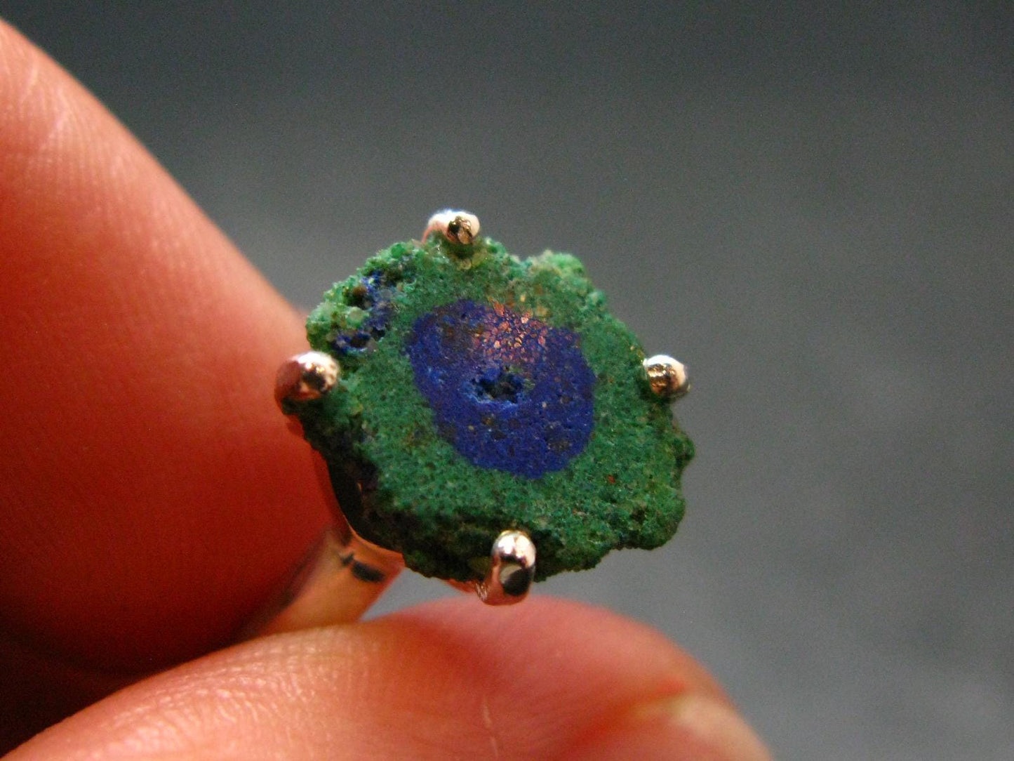 Natural Raw Deep Blue Azurite with Green Malachite Silver Ring From Mexico - Size 7 - 2.72 Grams