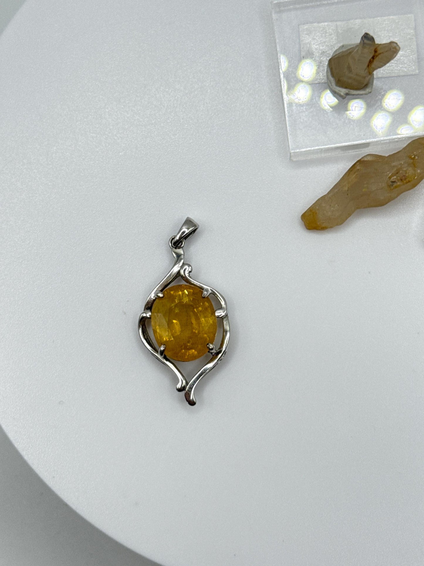 Yellow Sapphire Oval Pendant | Natural Yellow Sapphire Necklace | Sterling Silver Artistic Pendant | September Birthstone Jewelry - 2.63 g