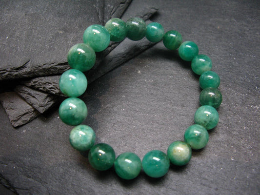 Emerald Gem Genuine Bracelet ~ 7 Inches ~ 10mm Round Beads