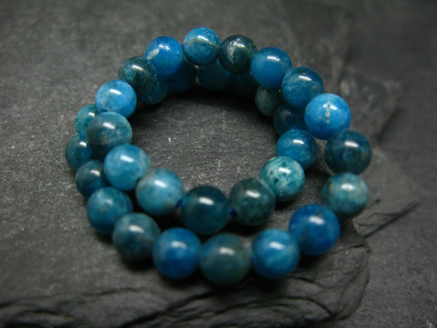 Neon Blue Apatite Genuine Bracelet ~ 7 Inches ~ 6mm Round Beads