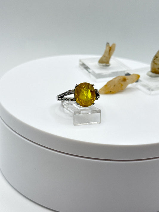 Oval Yellow Sapphire Ring | Sterling Silver Statement Ring, Size 7.5