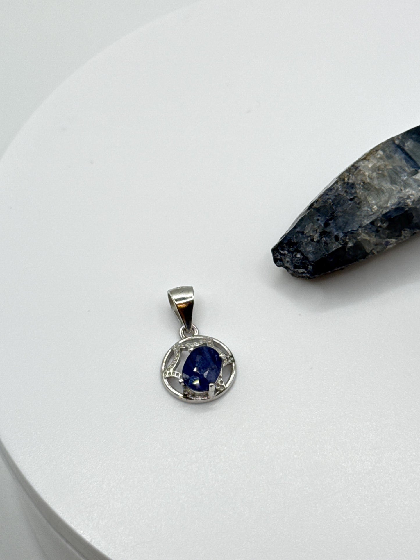 Natural Sapphire Sterling Silver Pendant | September Birthstone Necklace