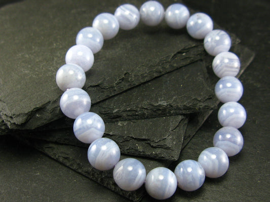 Blue Lace Agate Genuine Bracelet ~ 7 Inches ~ 10mm Round Beads