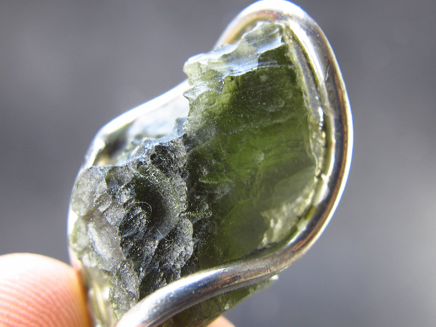 Moldavite Tektite Silver Pendant from Czech Republic - 1.6" - 6.76 Grams