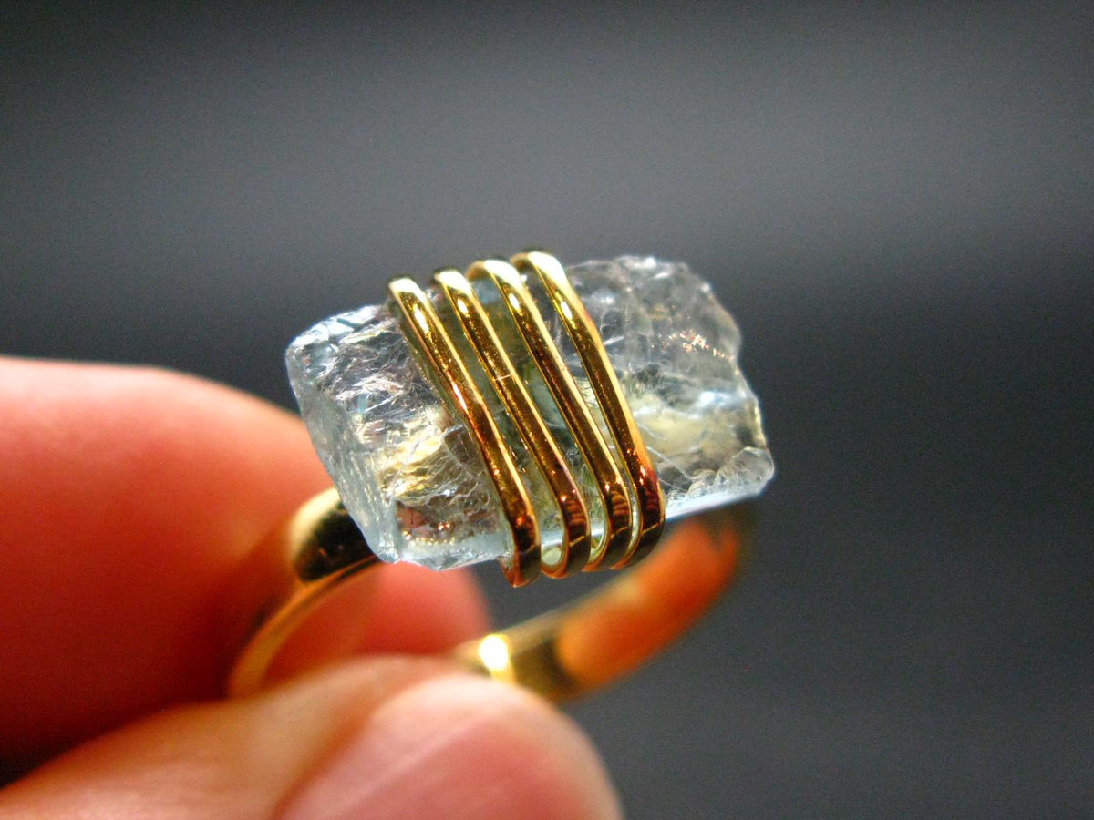 Aquamarine Gem Gold Plated Sterling Silver Ring - Size 8 - 3.83 Grams
