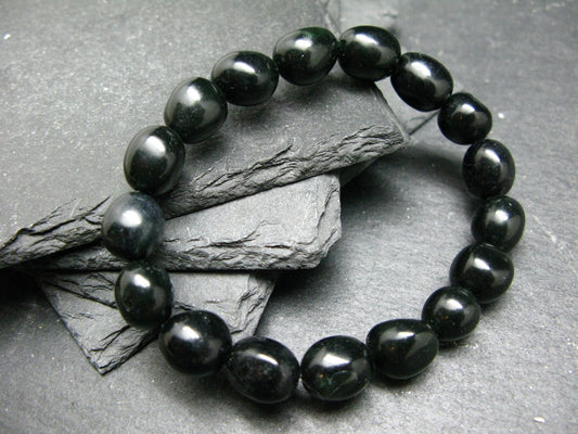 Black Jade Nephrite Genuine Bracelet ~ 7 Inches ~ 10mm Tumbled Beads