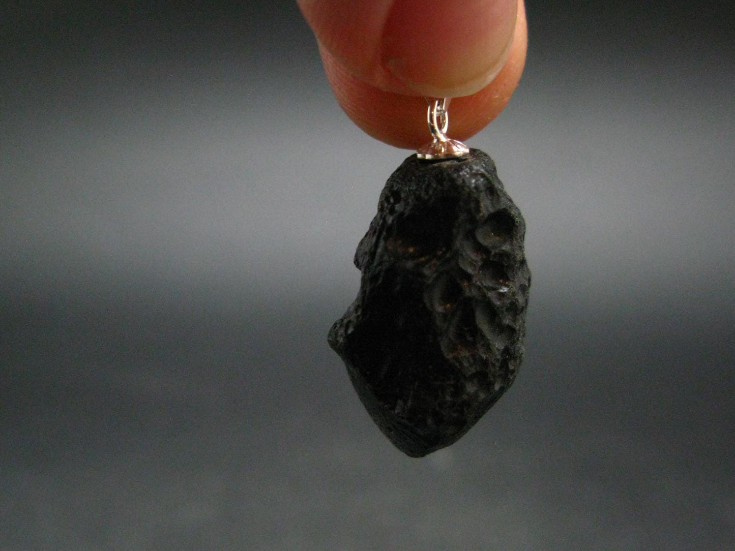 Tibetan Black Tektite Silver Pendant From Tibet - 1.1" - 5.74 Grams